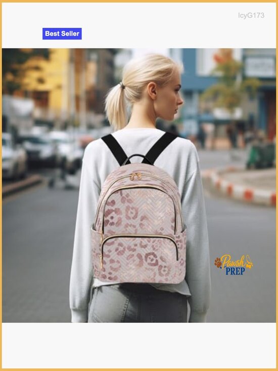 Leopard Print Rose Gold Fashion Backpack Purse Rucksack Travel Shoulder Bag